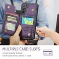 thumbnail image 6 of for Samsung Galaxy S21 FE Premium PU Leather Back Case, Multiple Card Slots Design, Double Magnetic Clasp Study Kickstand RFID Blocking Classic Phone Cover for Samsung Galaxy S21 FE, Purple, 6 of 9