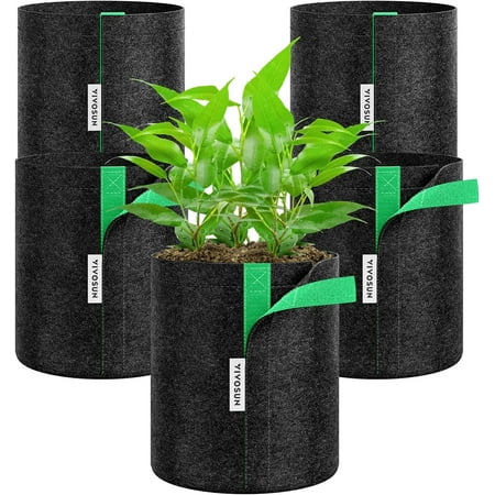 VIVOSUN 5-Pack 2 Gallon Grow Bags, Fabric Pots with Self-Adhesion Sides for Transplanting