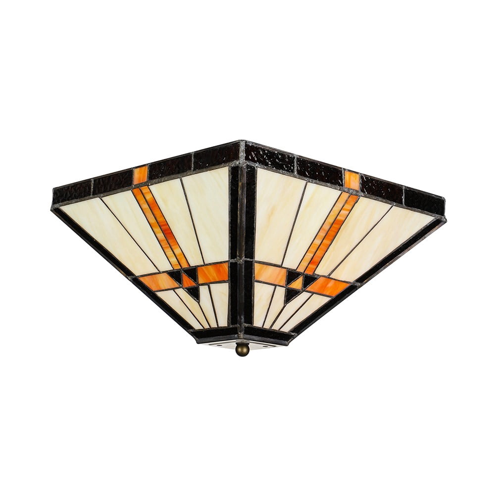 Litfad Tiffany Style Geometric Stained Glass Flush Mount Ceiling Light Baroque Lamp for Living Room,Corridor, Bedroom 11.81inch