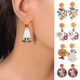 thumbnail image 3 of Visland 1 Pair Lovely Earrings Eye-catching Geometric Vintage Cartoon Design Comfortable to Wear Pumpkin Shape Fun Earrings for Party, 3 of 3