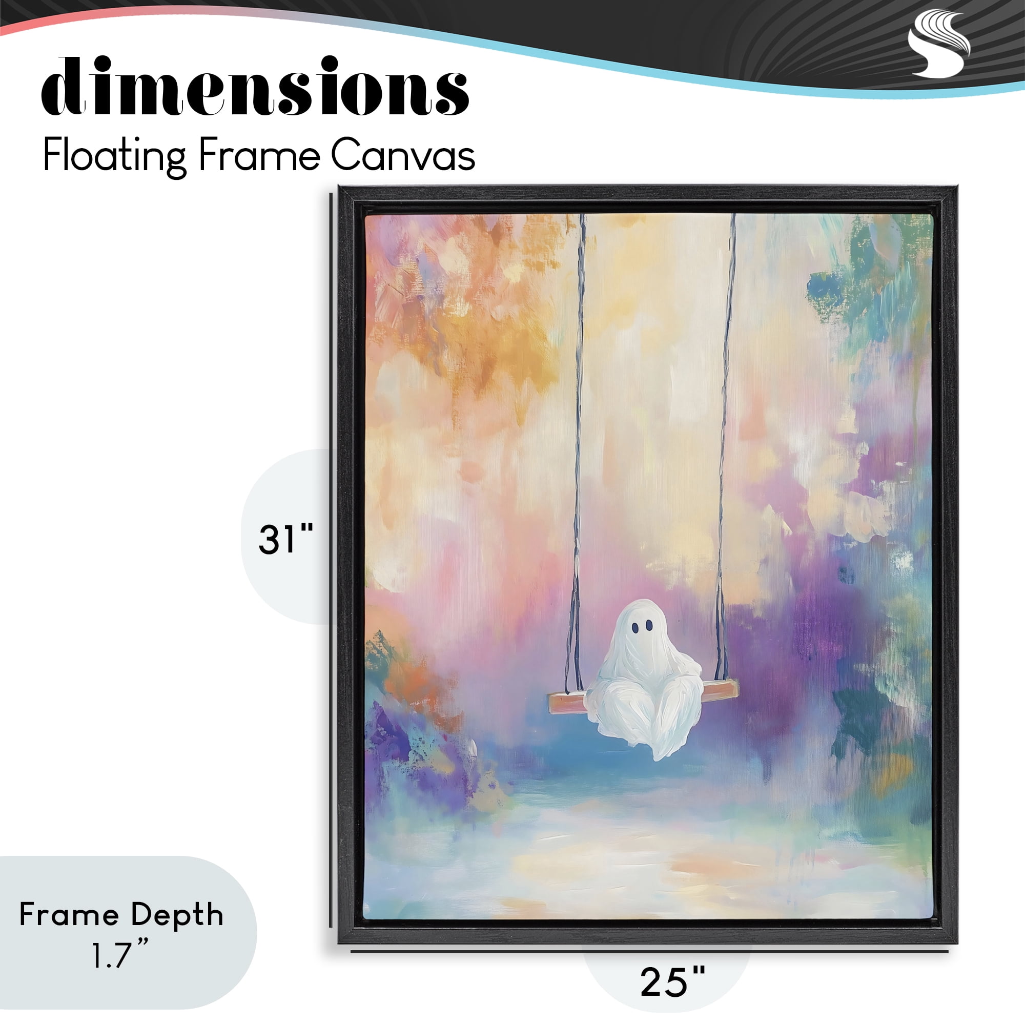 Stupell Industries Watercolor Ghost on Swing Black Framed Floater Canvas Wall Art, design by The Prints Vibe