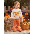 thumbnail image 3 of RUINIXCW Girl Fall Outfits Letter Embroidery Long Sleeve Pullover Plaid Flare Pants, 3 of 7