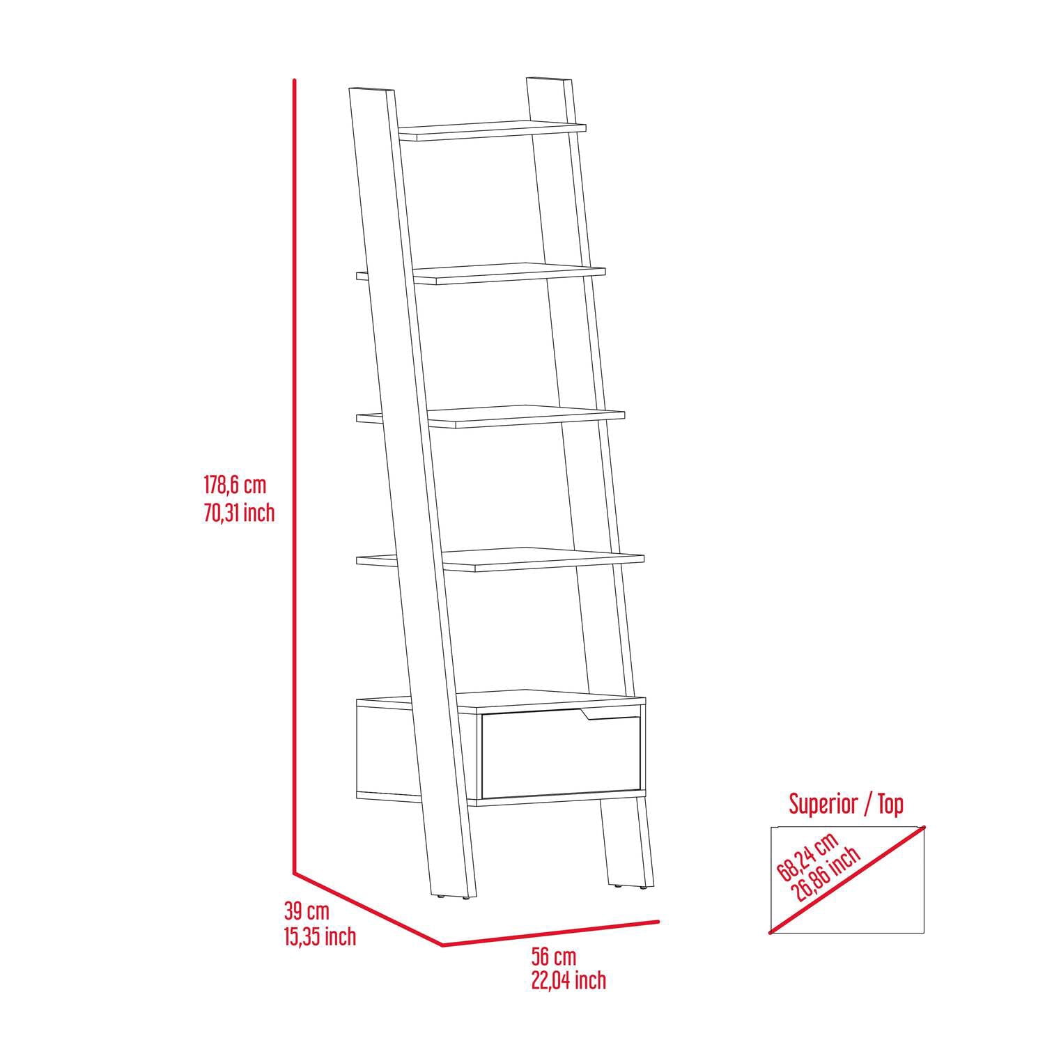FM FURNITURE Hamburg Engineered Wood Ladder Bookcase in Dark Brown
