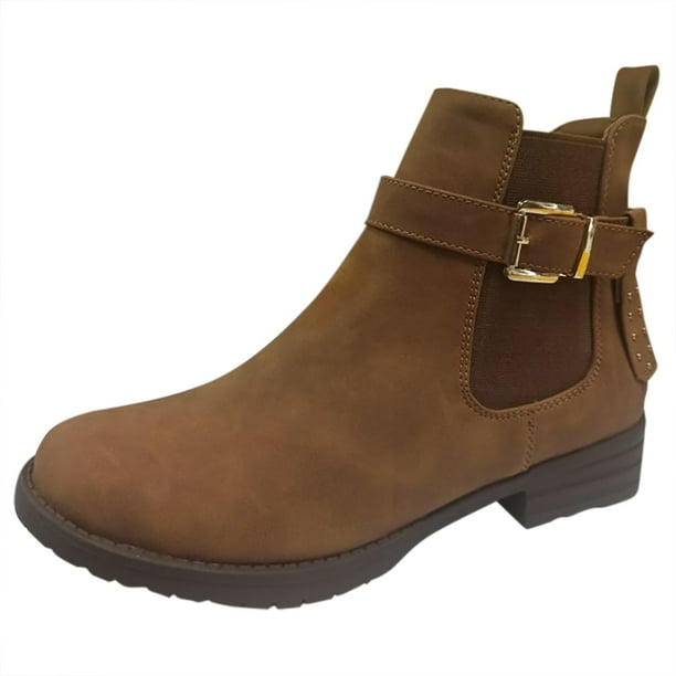 NECHOLOGY Botas Mujer Adulto Femenino Zapatos Botines mujer Botines de mujer clásicos, versátiles, color , con hebilla elástica, cremallera lateral, botas cómodas de tacón bajo planas (Brown, 7)