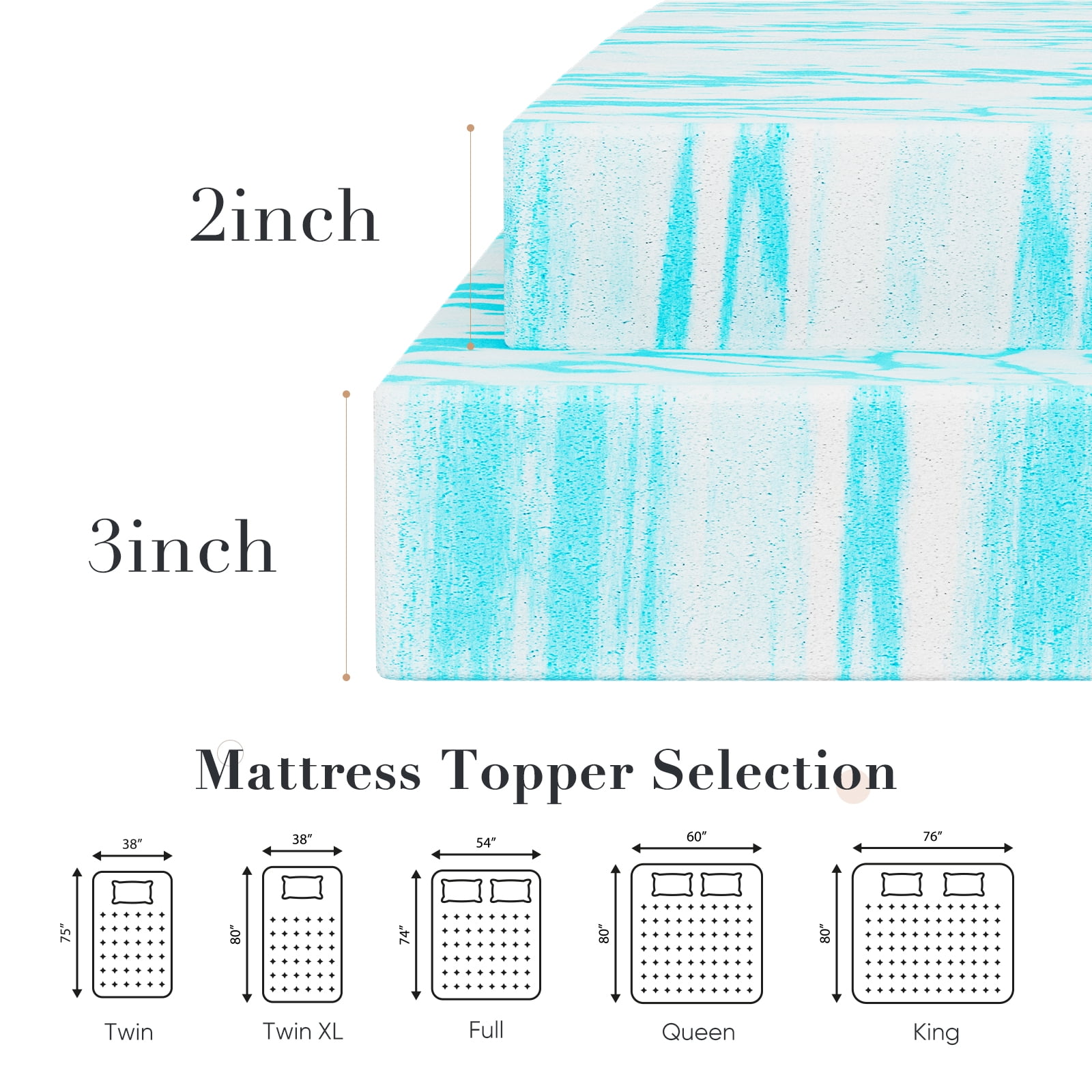 EverPick Memory Foam Mattress Topper - 3 Inch Gel Infused Memory Foam - Plush Feel - Cooling and Pressure Relieving for Back Pain - Twin XL Size