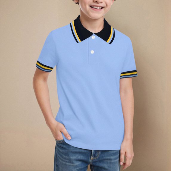 HCNTES Boys School Uniform Short Sleeve Polo Shirt, Button Closure, Moisture Wicking Performance Material(Blue,7-8 Years)
