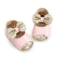 thumbnail image 5 of Jxzom Infant Baby Girls First Walkers Princess Shoes Solid PU Sequins Bow Lace Up Glitter Crib Sole Sneaker, 5 of 8