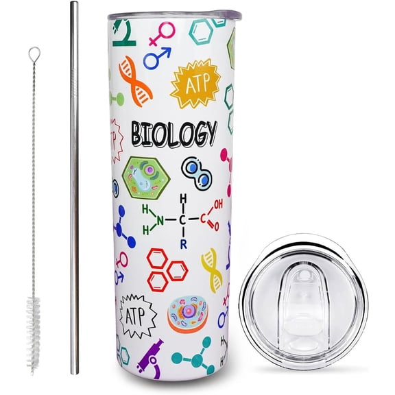 Biology Gift Biology Teacher Mug Biology Tumbler Cup Biology Teacher Gift for Women Men 20 Oz Stainless Steel Insulated Water Bottle With Lid and Straw