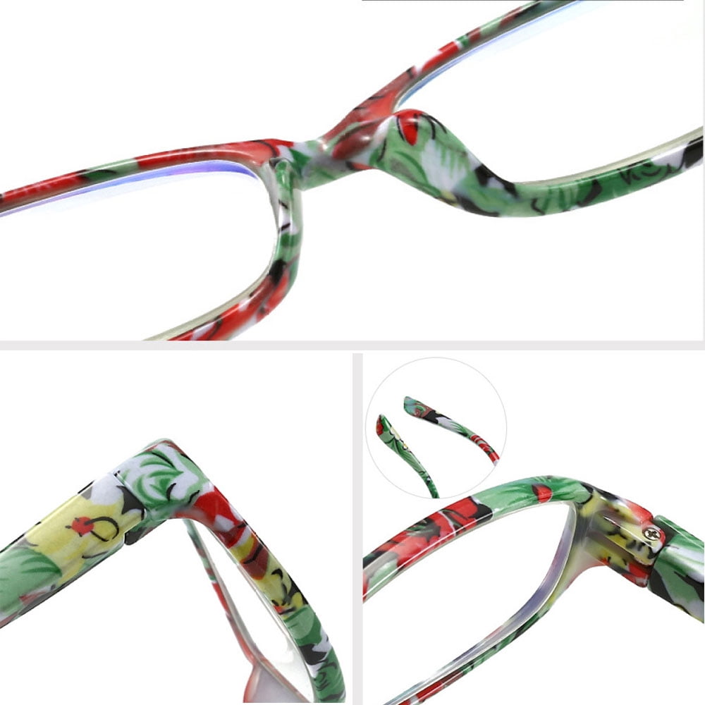 5 Pairs of Small Rectangle Flower Print Anti-blue Light Reading Glasses 3.00 Spring Hinges Readers for Women +3.00 strength
