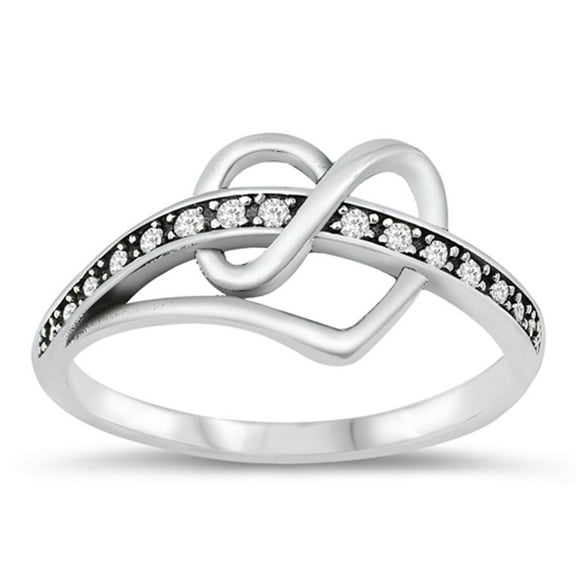 Clear CZ Infinity Heart Love $ Ring .925 Sterling Silver Band White Jewelry Female Size 10