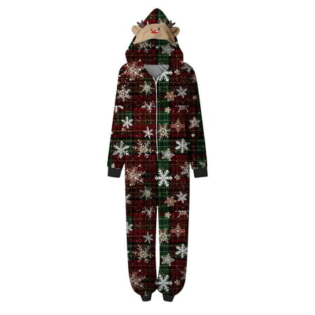 

Family Matching Outfits Comfortable Christmas Mom Sleepwear Pajamas Cute Paid Snowflake Print Long Sleeve Jumpsuit Soft Holiday Romper Matching Outfits Set