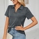 thumbnail image 3 of Camiseta de Mujer Color Puro Solapa Manga Corta Cuello en V Casual Verano para Oficina en casa Compras Actividades al Aire Libre, 3 of 6
