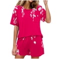 thumbnail image 1 of Ensembles de Pyjama pour Femmes à la Mode Décontractés Couleur Unie Manches Courtes Col Rond Haut et Pantalon de Détente, 1 of 6
