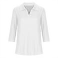 thumbnail image 4 of Scyoekwg 3/4 Sleeve Shirts for Women V-Neck Lapel Three-quarter Sleeve Tshirt Loose Fashion Vintage Dressy Casual Blouses Fall Clothes Solid Color Pullover Tops(White,XL), 4 of 4