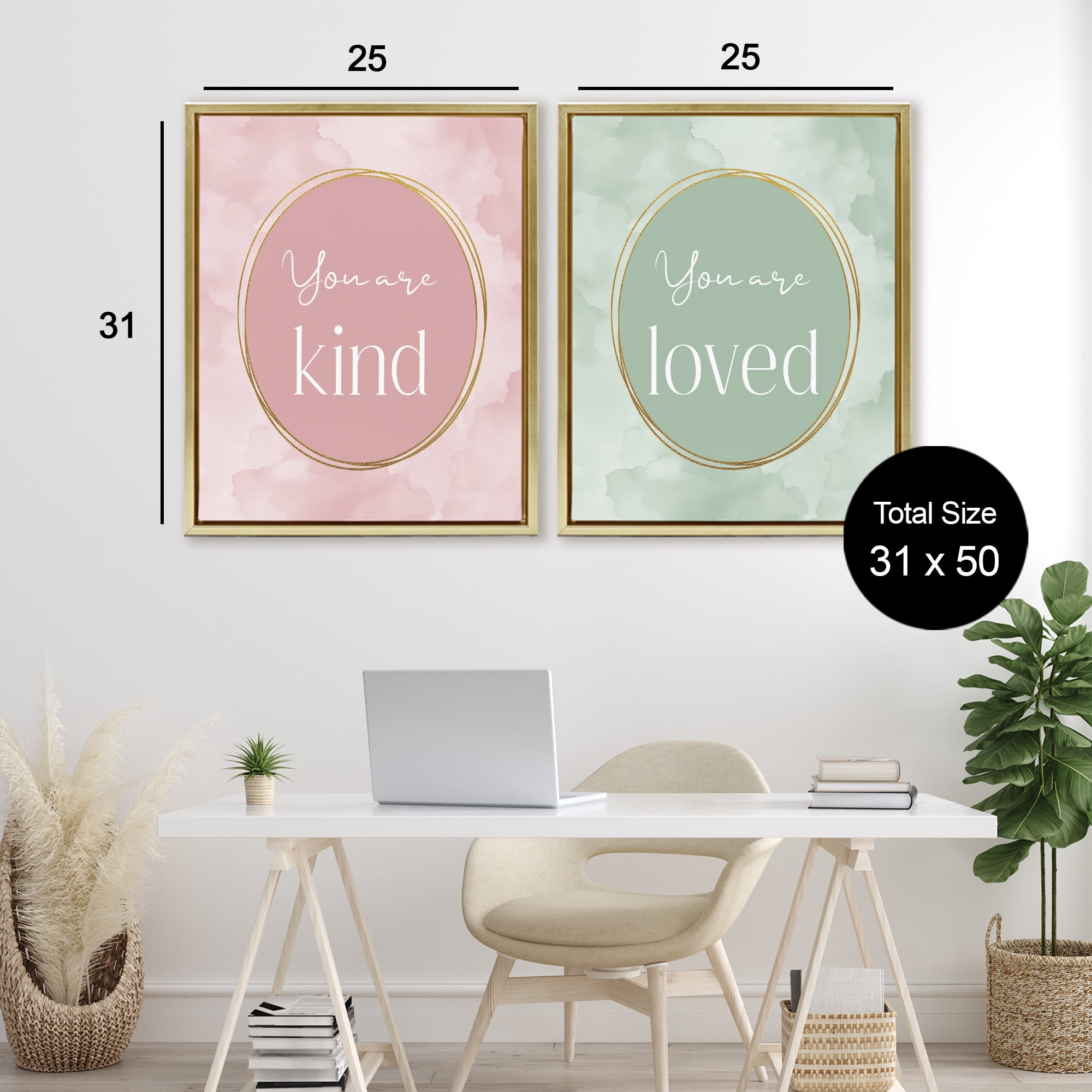 Stupell Industries Pastel Golden Affirmations 2 Piece Gold Framed Floater Canvas Set, design by Christine Simpson Art