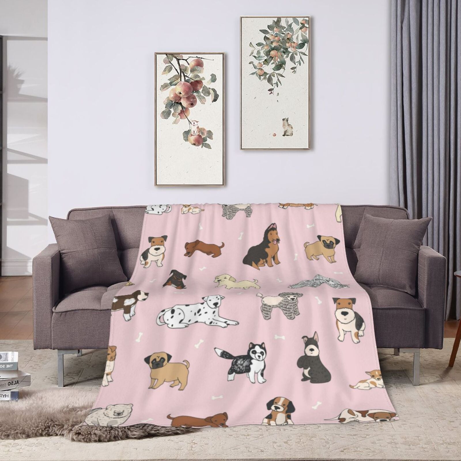 Wijzvio Cute Dogs Pink Throw Blanket Soft Fuzzy Fleece Blanket For Couch Bed Living Room Decoration 60"X50"