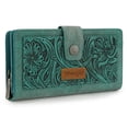 thumbnail image 4 of Wrangler Women's RFID Bifold Wallet - Large Western Tooling Flower Design, Card Case & Cash Organizer, Stylish Travel Clutch for Ladies, Turquoise, 4 of 7