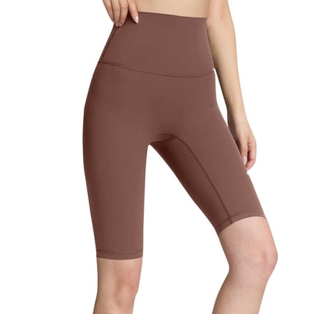 SAFUNY Women s High Waist Skinny Biker Shorts Stretch Fabric Yoga Training Bottoms Coffee XXL