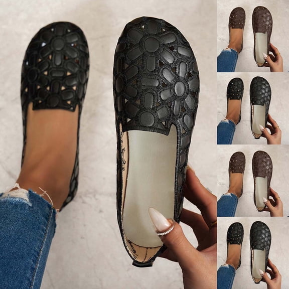 Miluxas Womens Flats,Dress Flats with Flower Eyelets,Breathable Ballet Flats Brown 9.5(43)