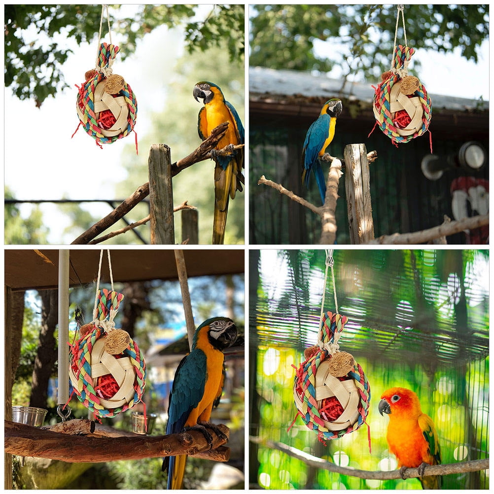 OULII 2pcs Parrot Chewing Hanging Wooden Cage Accessory for Pet Birds