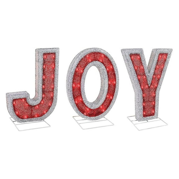 Joy Nativity Decoration - Outdoor Christmas Set for Christmas Indoor Lawn - Religious Scene Yard Sign Decor with Stakes for Home - 18.5” Tall Pre-Lit 60 Lights (Set of 3)