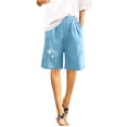 thumbnail image 7 of Plebaso Casual Shorts Womens Knee Length Loose Print Shorts Elastic Waist Wide Leg Shorts with Pockets, 7 of 7
