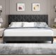 thumbnail image 3 of Gris forrado cabecero tamaño completo marco de cama - heavy-duty platform con strong wood slats, no box spring, noise-free & easy to assemble, 3 of 6