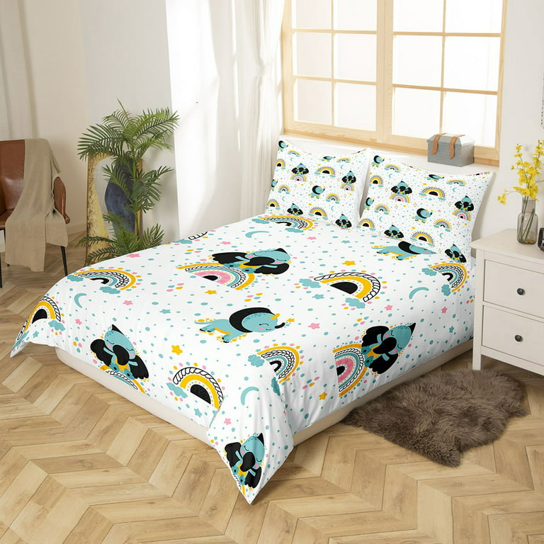 Cute Panda and Bunny in Crescent Moon, Blue Toddler Bedding, Duvet