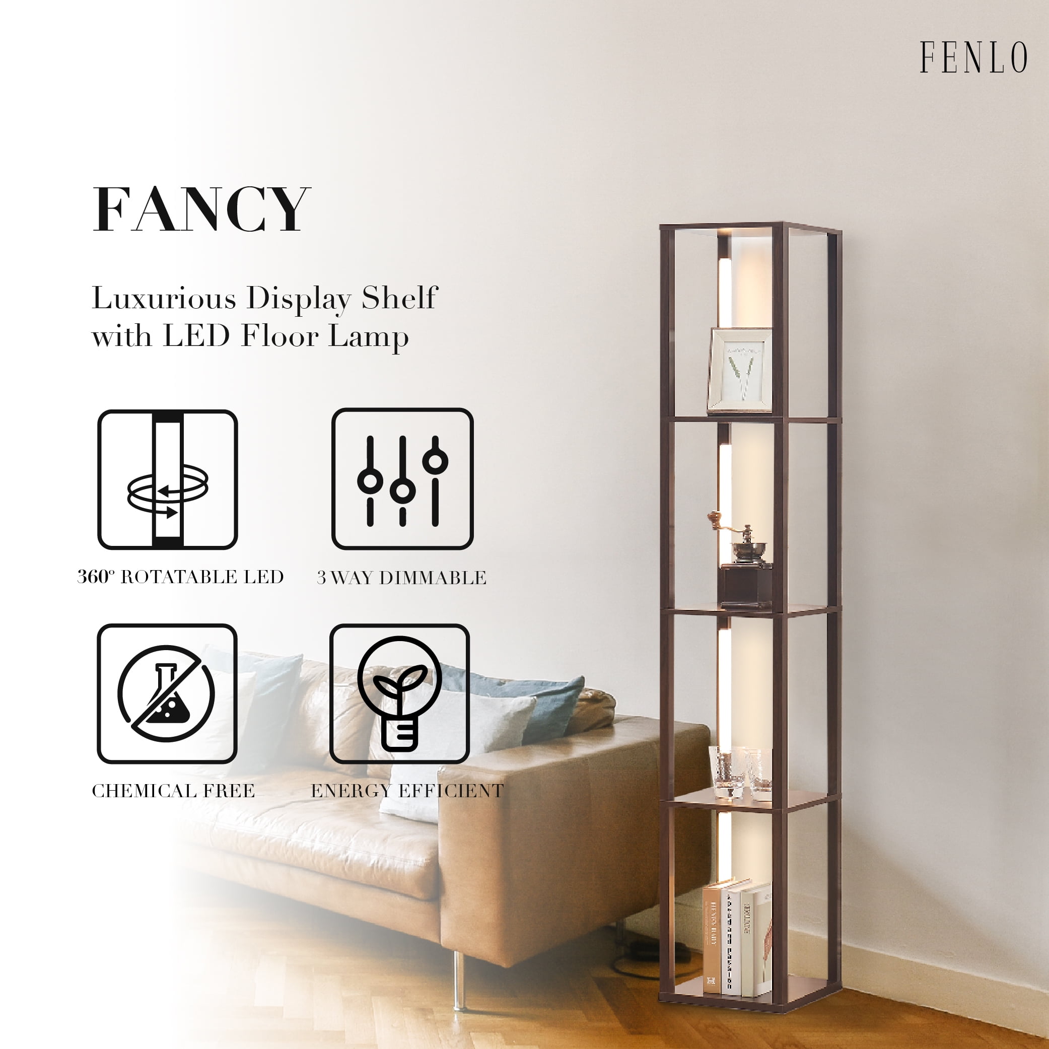 FENLO Fancy Dimmable Floor Lamp with Shelves, Floor Lamp for Living