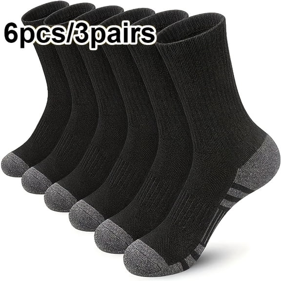 6pcs/3 Pairs of Men's Sports Socks - Thickened Comfortable Fitness Running Socks, Moisture-Wicking Breathable Fabric, Seamless Toe Design, Anti-Slip Grip, Suitable for Basketball