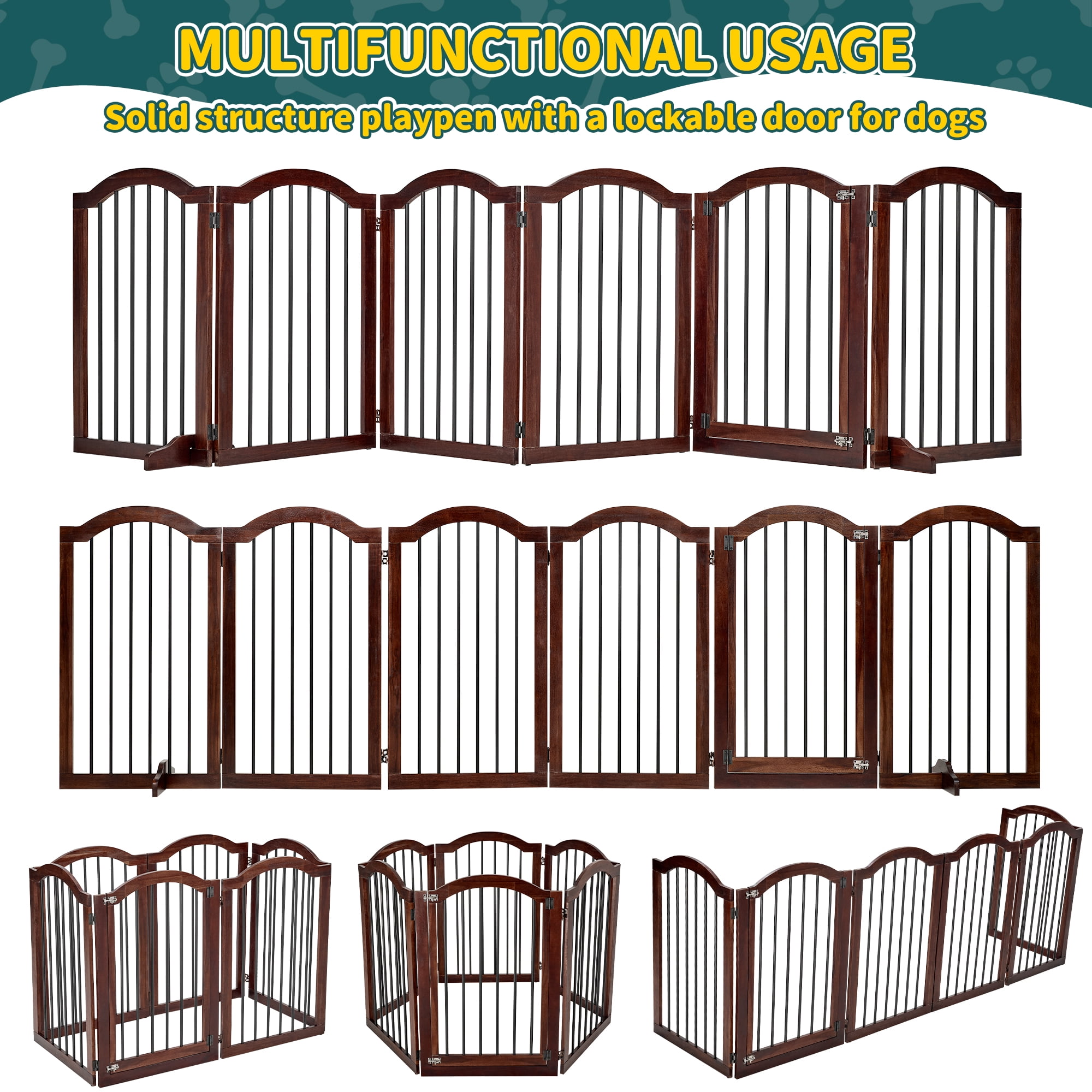 TrumanPick Dog Gate Free Standing Foldable Pet Gate for Dogs 30"H x 144"W