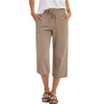 thumbnail image 2 of Capris Pants for Women Casual Summer 2026 Petite Pull on Straight Wide Leg Loose Drawstring Elastic Waist Cropped Trouser Khaki L, 2 of 6