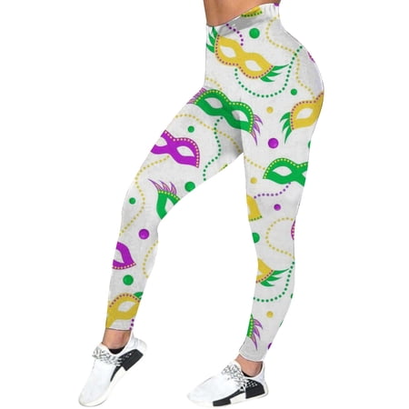 FYEGRE Festival Print High Waist Yoga Pants Soft Stretchy Workout Leggings Comfortable Athletic Casual Wear White XL