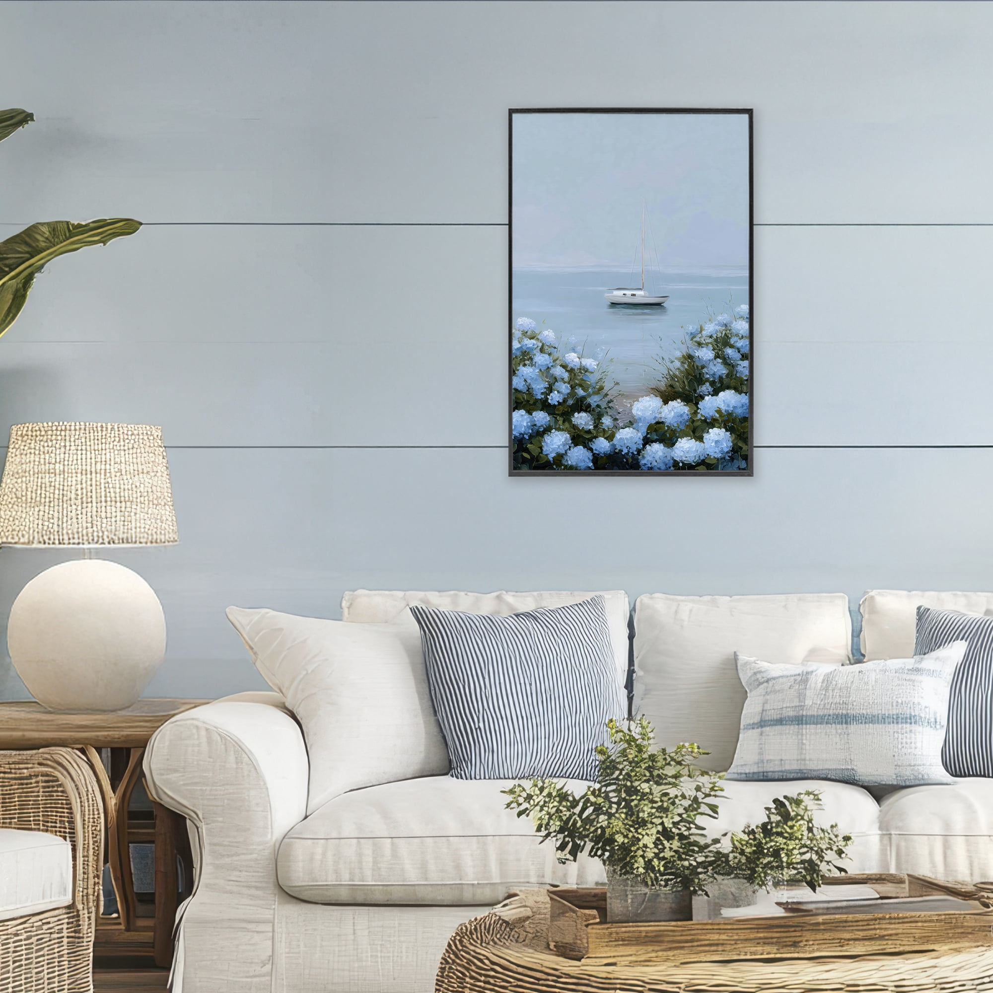 Stupell Industries Yacht in Floral Bay Black Framed Giclee Art, design by Petal Prints Design