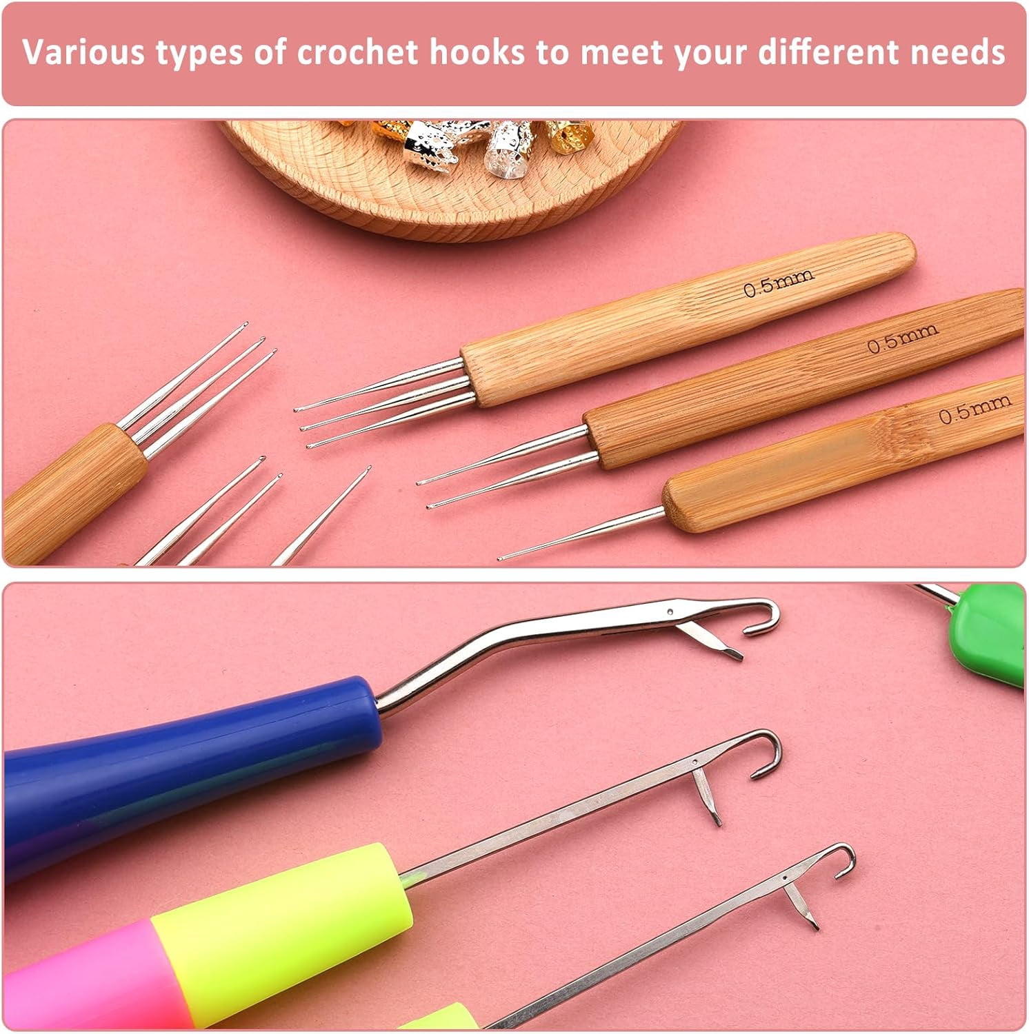 Dreadlock Crochet Hook, 48 Pcs Dreadlock Crochet Hook Tool, 6 Dreadlock Crochet Needle, Different Size Bent Latch Hook, Crochet Needle for Hair Braiding with Case and Dreadlocks Tool