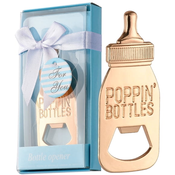 Pack of 48 Baby Shower Return Gifts for Guest Supplies Poppin Baby Bottle Shaped Bottle Opener with Exquisite packaging For Guests Party Souvenirs decorations by WeddParty (Blue Pack of 48)