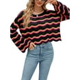 thumbnail image 2 of xiaxaixu Pull Tricoté pour Femmes Manches Longues Col Rond Creusé Vague Automne Mode Urbaine, 2 of 9