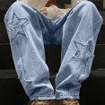 thumbnail image 4 of MYAOYI Mens Wide Leg Denim Pants Star Applique Baggy Skate Jeans, 4 of 8