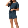 thumbnail image 1 of Conjuntos de lounge INSPIRE CHIC para mujeres, camiseta de waffle con pantalones cortos, ropa de estar en casa, sudaderas jogger con bolsillos, color azul, 1 of 5