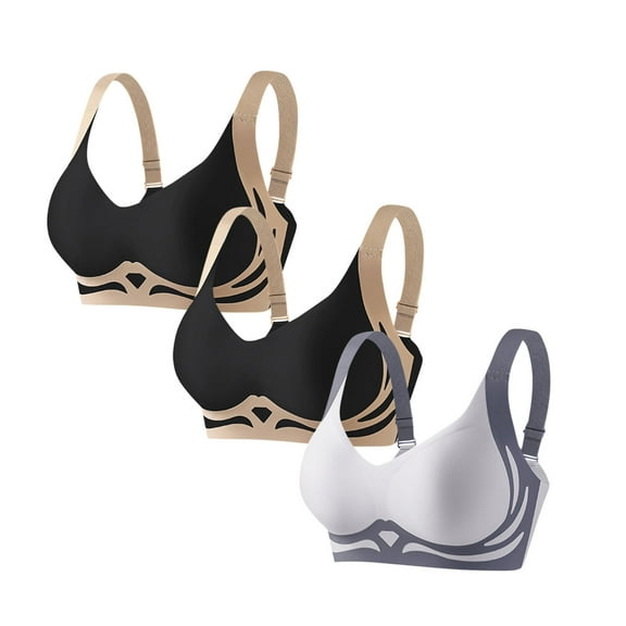 Riecok Plus Size Sports Bra 3 Pack Seamless Anti Sagging Breasts Wireless Bras with Support Push up Liftup Workout Yoga Bras