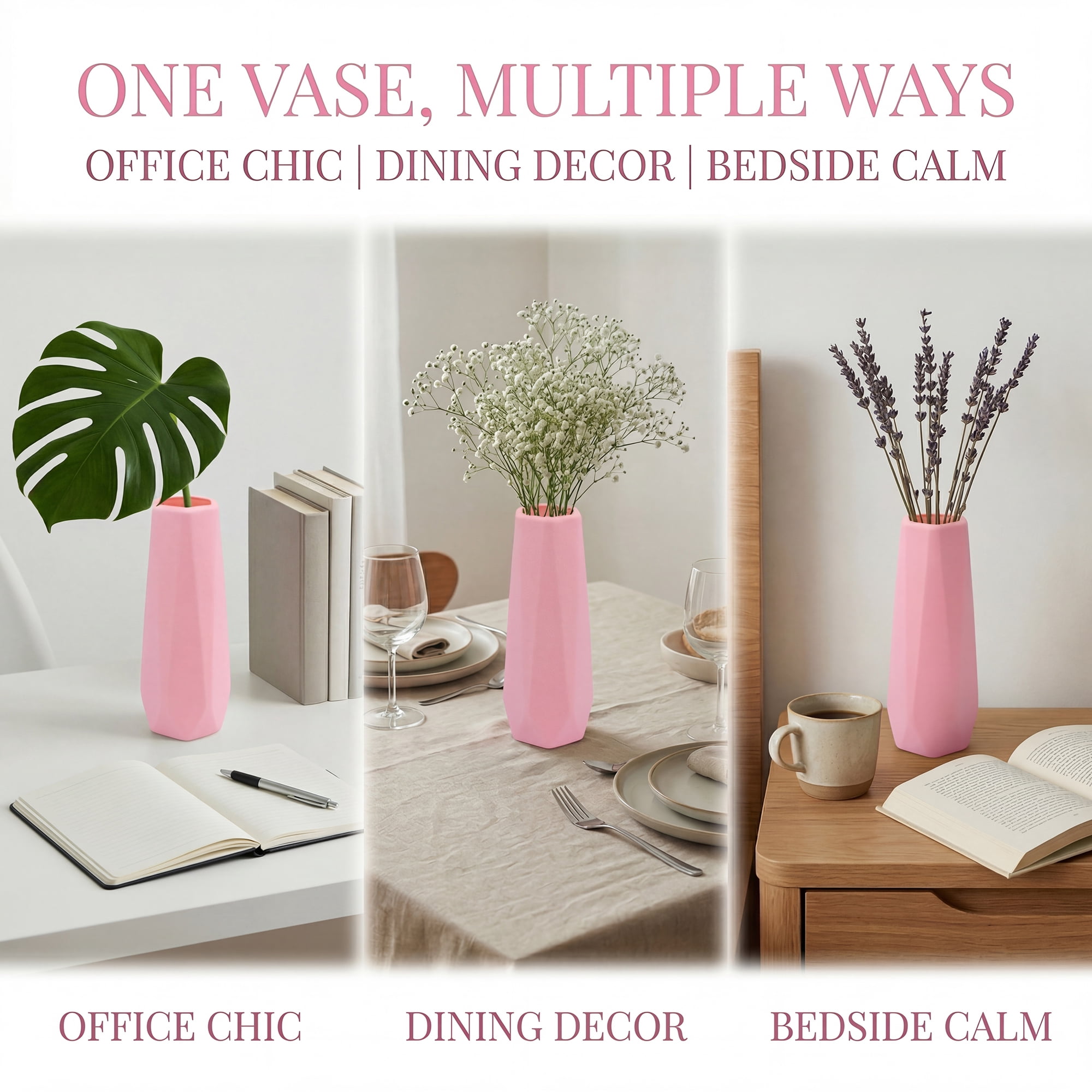 Unique Bargains Slim Bud Vase for Single Stem Blooms Decor Pink 2.8"L x 2.8"W x 7.9"H