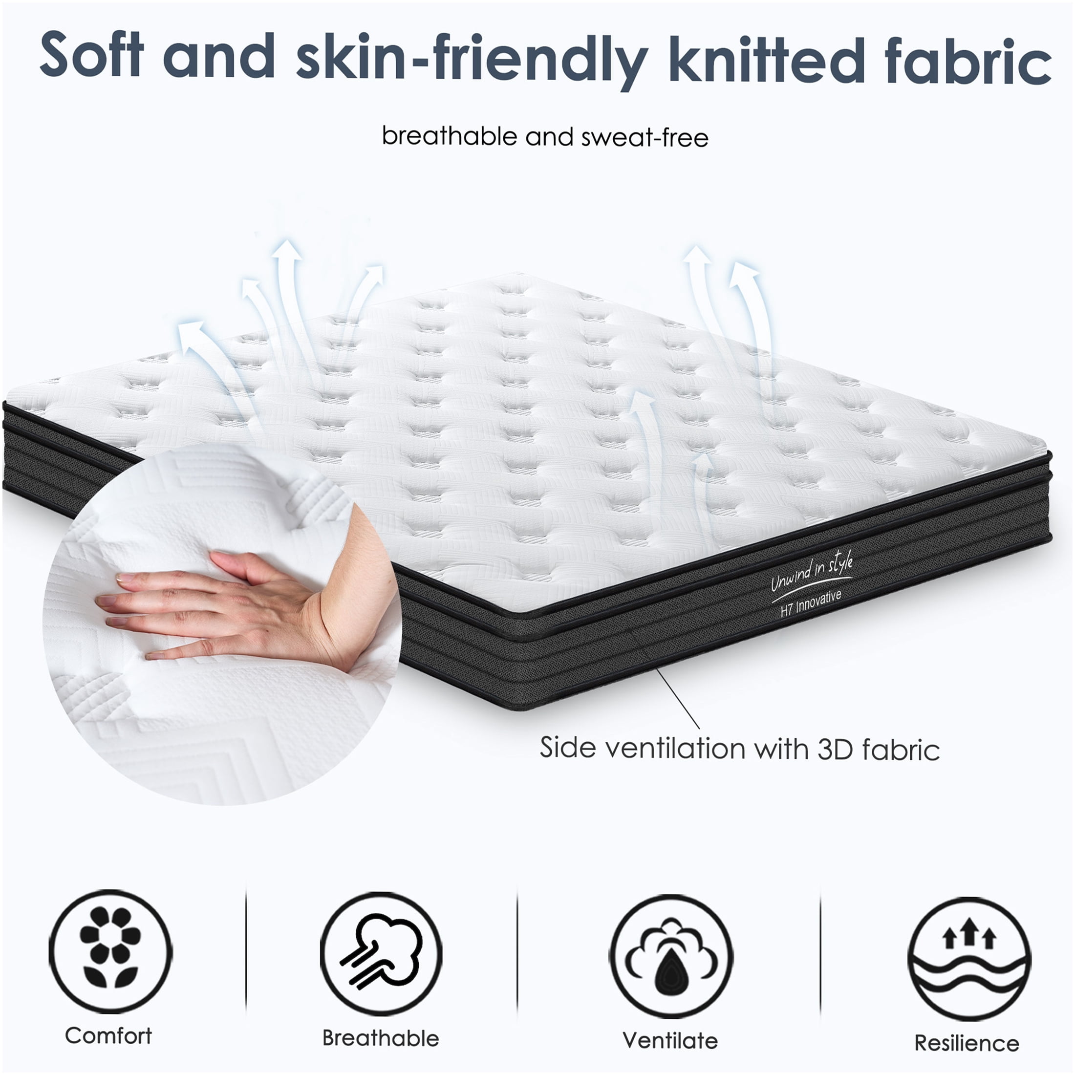 JERFIT 10 Inch King Hybrid Mattress, Medium Firm Feel, Gel Memory Foam Pocketed Innerspring for Support, Cooling, Pressure Relief, CertiPUR-US Certified, Bed-in-a-Box
