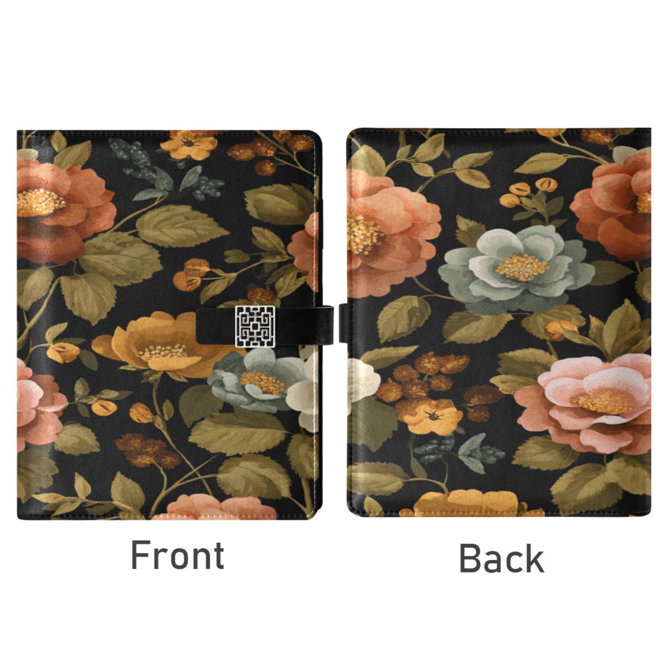 9.2x6.7 inch Leather Notebook 100 Sheets, Multi-Pocket Design & Pen Loop Vintage-inspired Floral Pattern Refillable Journal Organizer