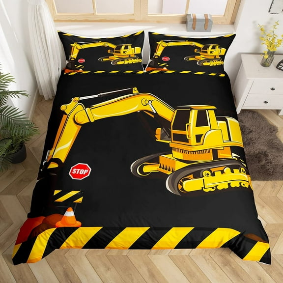 Excavator King Duvet Cover Cartoon truction Truck Bedding Set for Kids Boys Tractor 2/3pcs Polyester Quilt Cover
