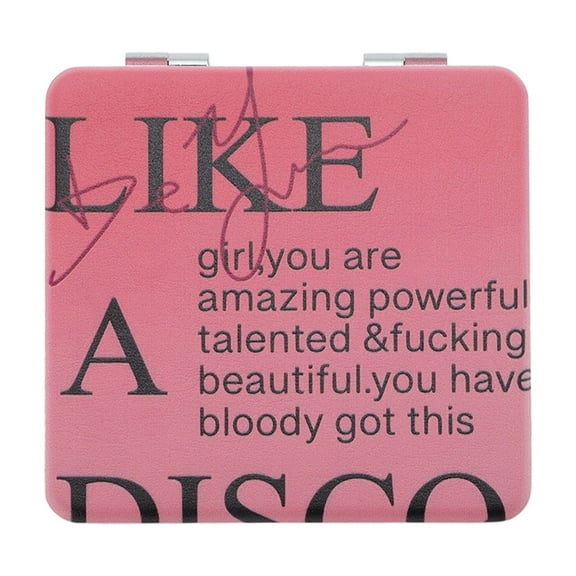 Unique Bargains 1 Pc Fashion Makeup Mirror for Travel Vacation Pink PU Stainless Steel Glass