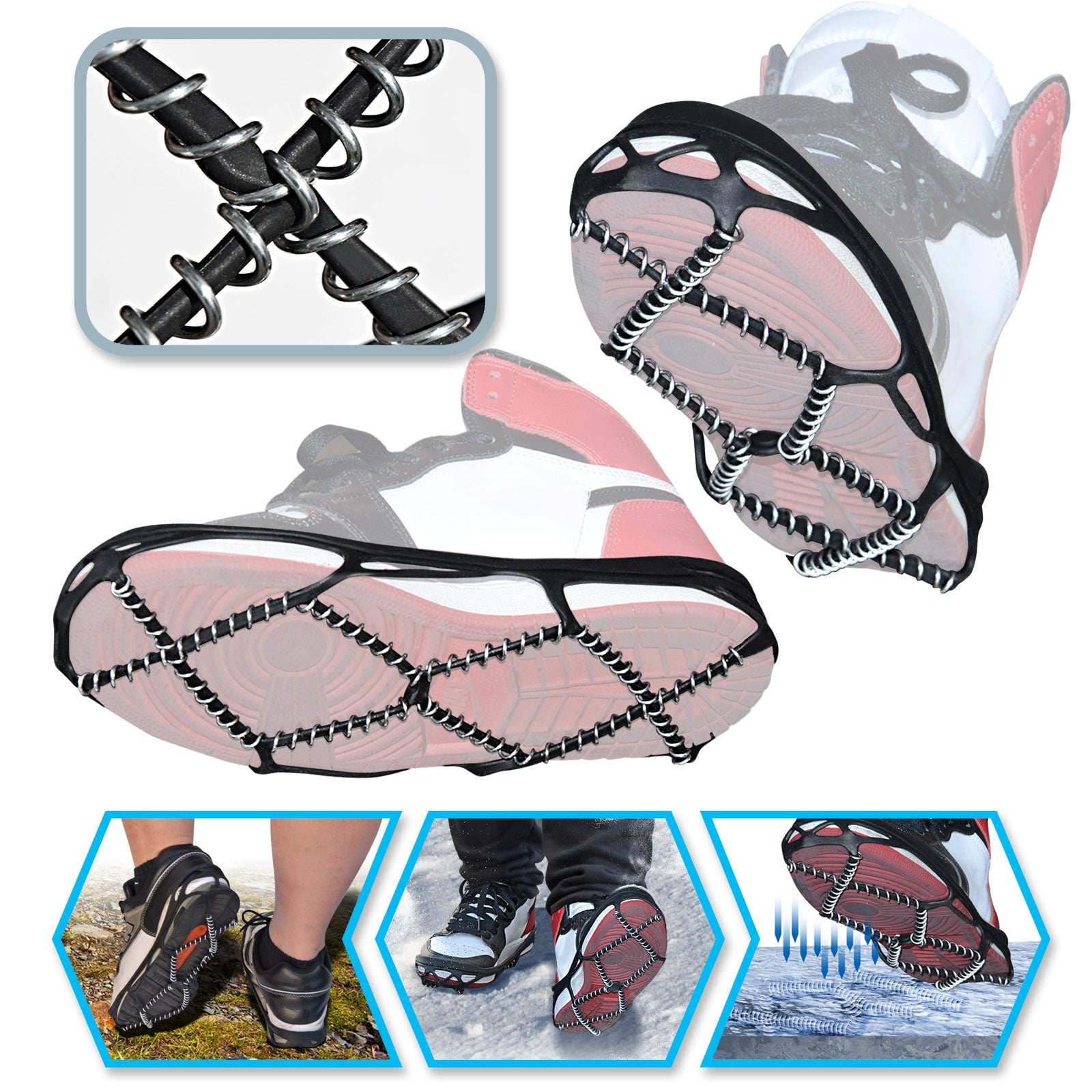 SOLAXO Walk Traction Cleats Ice Cleats Snow Traction Cleats Non-Slip Crampons Crampons Winter Shoes, Size 39 to 49