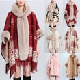 thumbnail image 6 of Xfvqtps Women Cape Faux Fur Collar Cloak Tassel Fashion Print Thickened Warm Loose Streetwear Windproof Coldproof Warm Winter Long Coat Hot Pink, 6 of 6