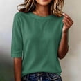 thumbnail image 2 of Linen Texture Blouse for Women, Crew Neck Half Sleeve Loose Tunic - Lightweight Breathable Summer Casual Top Green L, 2 of 7