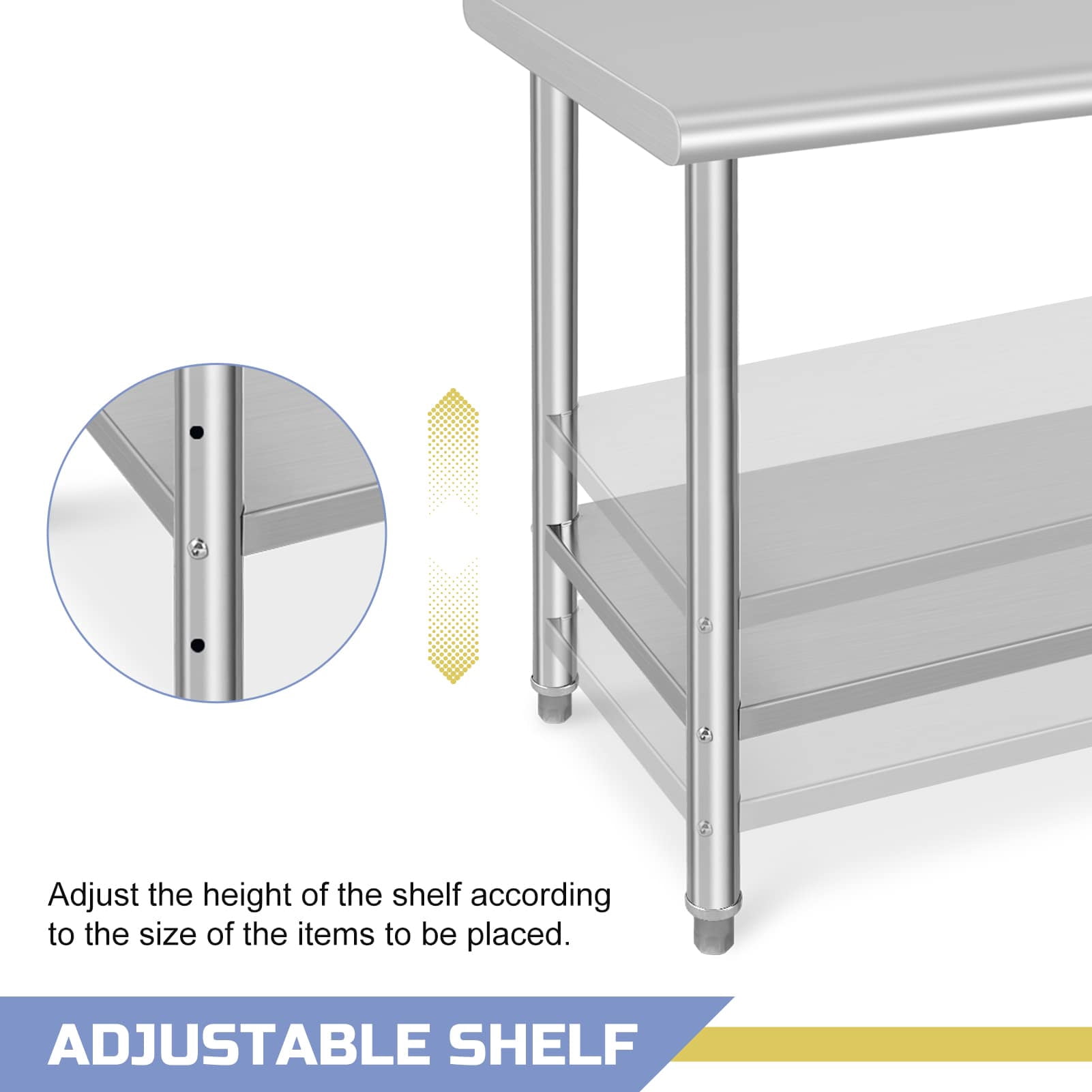 EastVita Stainless Steel Prep Table 48 x 24 Inch Heavy Duty Metal Commercial Kitchen Table with Backsplash and Under Shelf Outdoor Cooking Table Workshop Table for Restaurant Garage Laundry