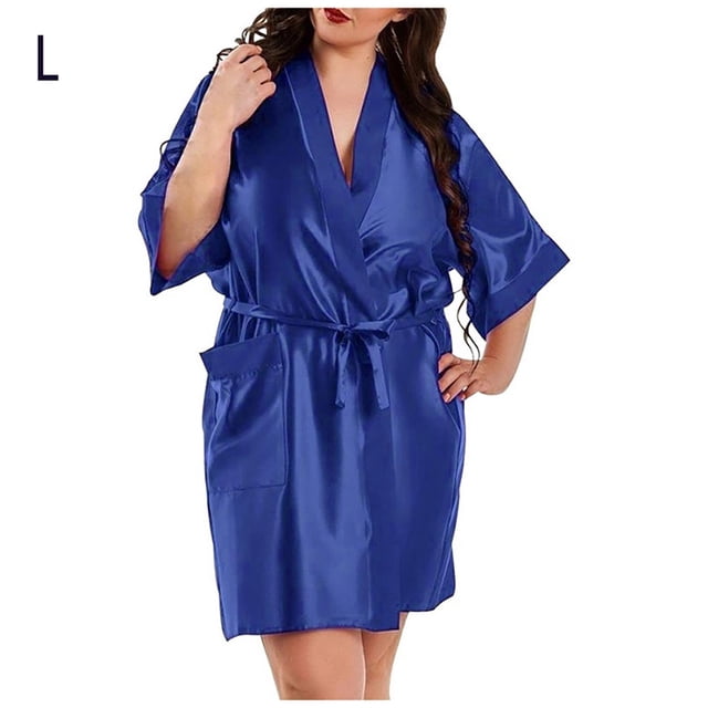 Albornoz para mujer, bata sedosa sexy, camisón, camisón, ropa de dormir, azul, l Jumpingount AP001190-09B